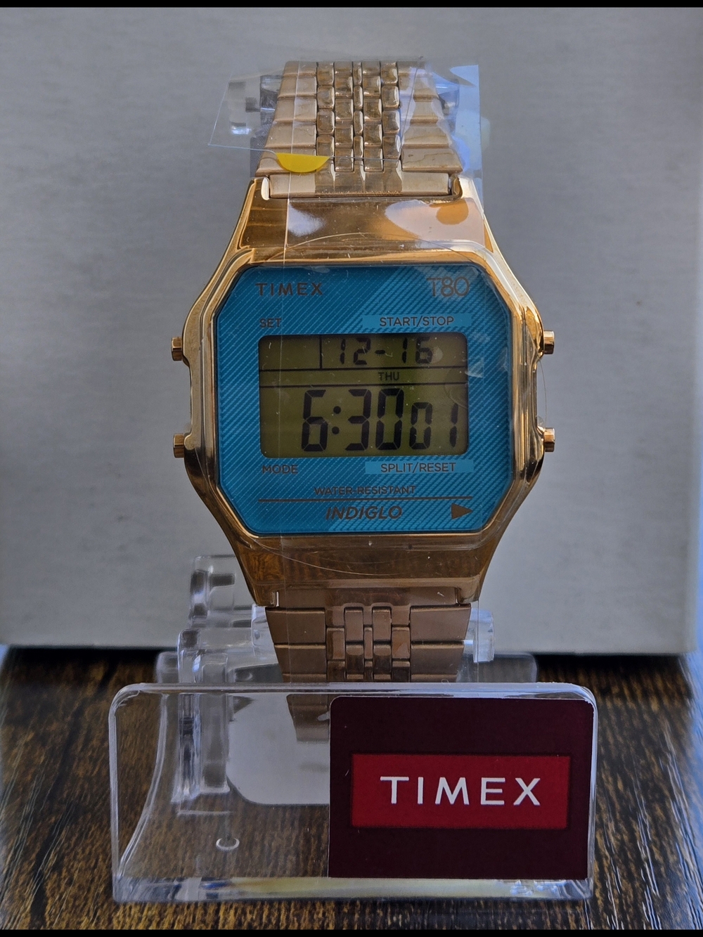 Timex Classic Digital Indiglo Watch - Rose Gold with Blue Dial